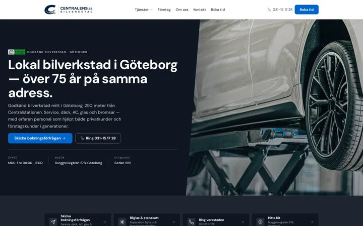Skärmdump av Centralens Bilverkstads hemsida