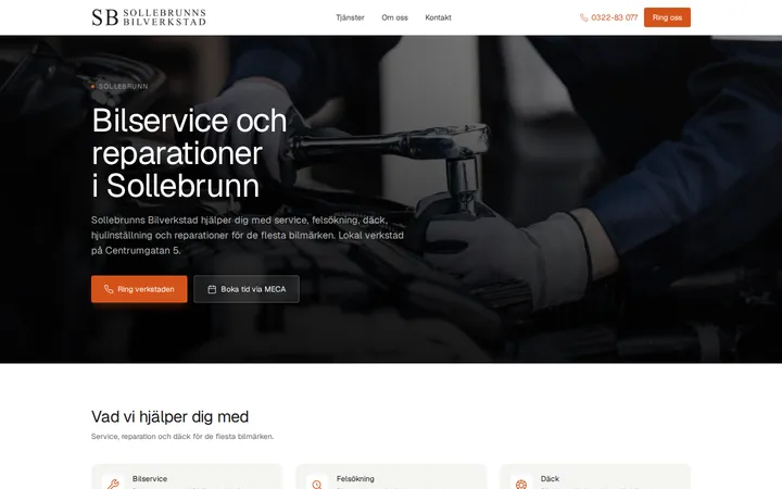 Skärmdump av Sollebrunns Bilverkstads hemsida